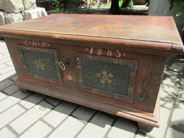 Bauerntruhe Truhe Flachdeckeltruhe Biedermeier um 1845 Weichholz Nr. 7 5