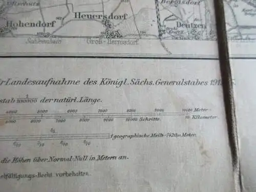 Messtischblatt auf Leinen Garnisonumgebungskarte  Leipzig  Nr. 05  1915