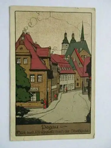 seltene AK Pegau Blick Königsplatz Stadtkirche Künstler-  Steinzeichnung 1920