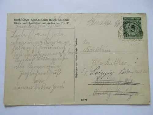 seltene AK sächsisches Kinderheim Wiek Rügen Küche Speisesaal um 1925