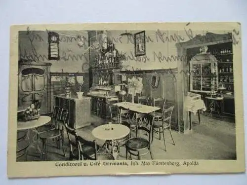 seltene AK Apolda Conditorei Cafe GERMANIA M. Fürstenberg Gastraum 1921