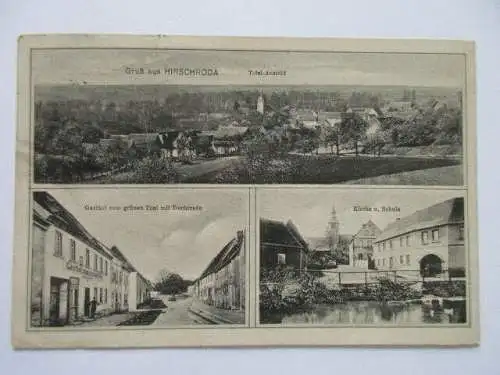 seltene AK Hirschroda Thür. Gasthof mit Dorfstraße Schule Totalansicht 1920