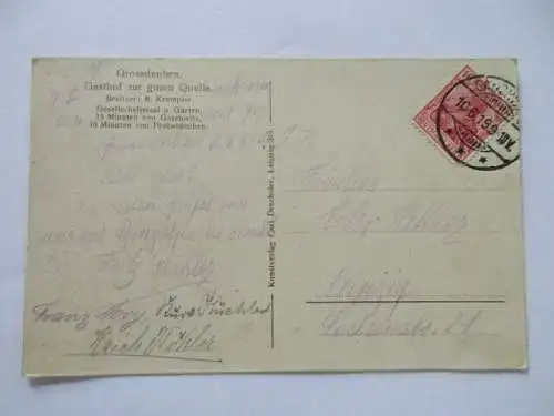 seltene alte Ak Gasthof zur guten Quelle Mühle Grossdeuben gelaufen 1919