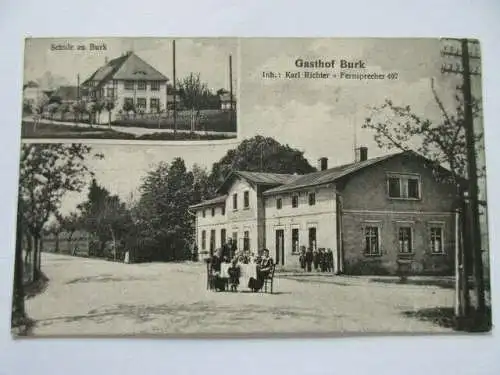 seltene alte Ak Bautzen Oberlausitz Gasthof Burk K. Richter Schule zu Burk 1922