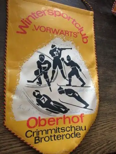 Wimpel Wintersportklub Vorwärts Oberhof Crimmitschau Brotterode Unterschrift DDR