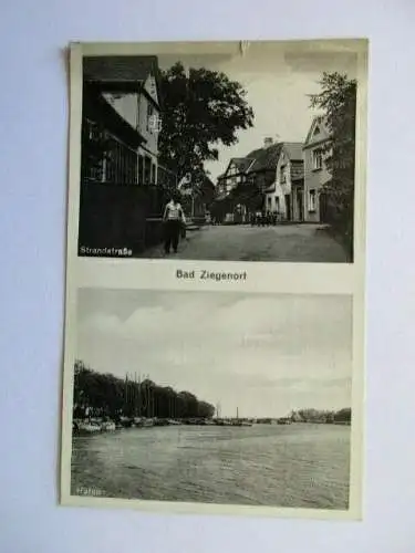 seltene alte Ak Bad Ziegenort Trzebież Pommern Strandstraße Hafen 1935