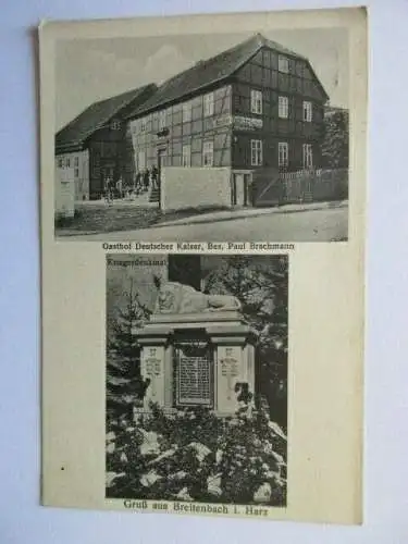 seltene alte Ak Breitenbach Mansfeld Südharz Hotel Deutscher Kaiser 1931