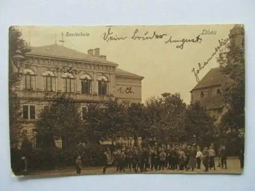 seltene Ak Löbau Oberlausitz Realschule mit Kinder Feldpost 1910