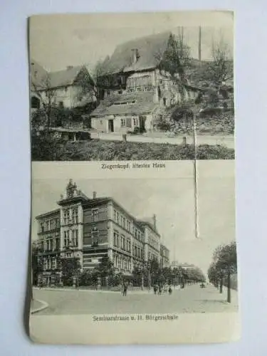 seltene Ak Löbau Seminarstrasse u. II. Bürgerschule Ziegenkopf um 1910