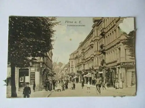 seltene Ak Pirna Dohnaschestrasse Geschäfte Menschen 1910