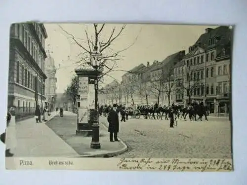 seltene Ak Pirna Breitestraße Menschen Kutsche 1911