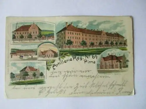 Ak Pirna Kaserne Artillerie Reg. No. 64 Stabsgebäude Kasino Reithaus usw 1910