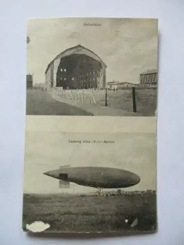 seltene Ak Bitterfeld Ballonhallen Landung eines P.-L. Ballons Zeppelin ca. 1910