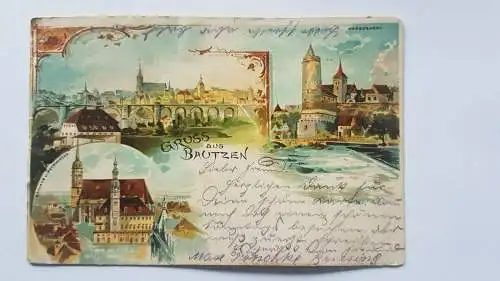 seltene AK Bautzen Litho Wasserwerk Rathaus Petrikirche 1908