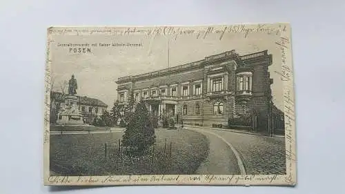 seltene AK Posen Generalkommando mit Kaiser Wilhelm Denkmal