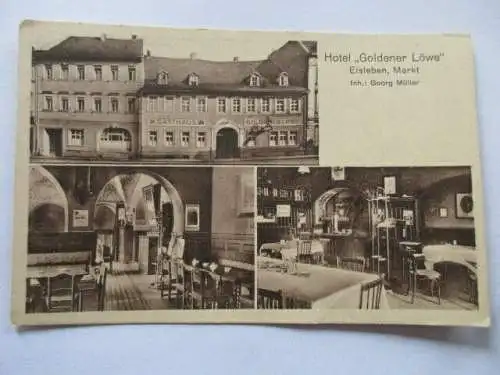 seltene AK Eisleben Hotel goldener Löwe mit Innenansicht 1927