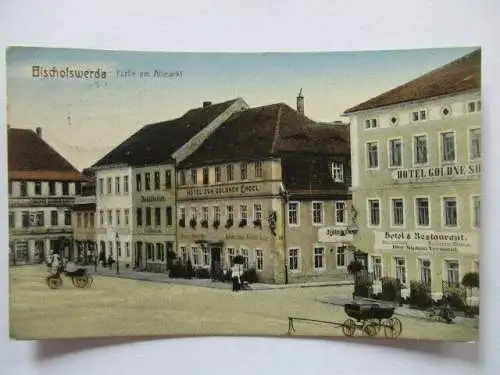 seltene AK Bischofswerda Partie am Altmarkt Hotel goldner Engel 1926