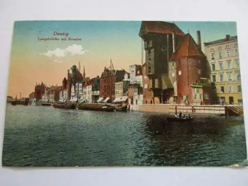 seltene AK Danzig Gdanzk  Langebrücke mit Krantor 1921
