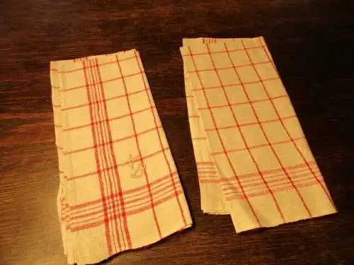 2 Leinen Geschirrtücher Handtuch Tischläufer rot Streifen Art Deco  ( 109 )