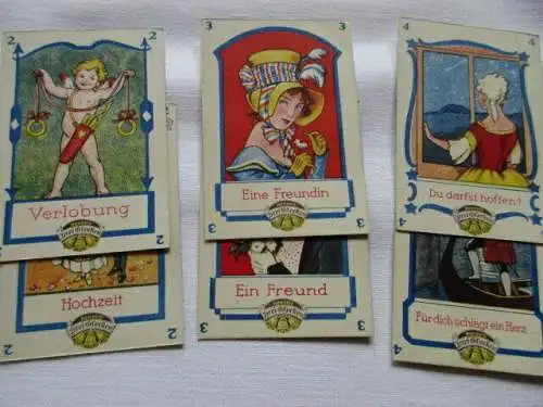 Hensels 3 Glocken Werbung Quartett Unterhaltungsspiel Wahrsagespiel um 1925