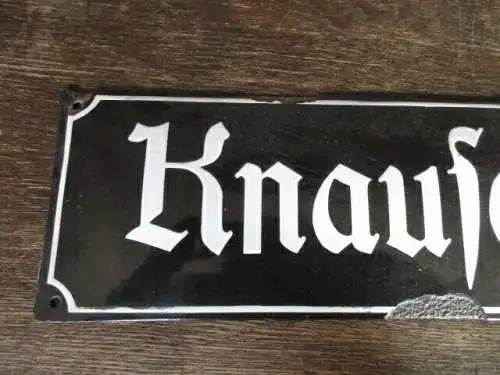 altes Emailleschild Emaille Knausche Straße