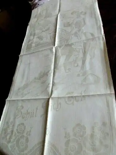 Jugendstil Leinen Handtuch Küchentuch Motiv BEHÜT DICH GOTT TROMPETER (63)