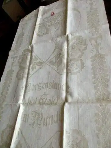 Jugendstil Leinen Handtuch Küchentuch Tischläufer Spruch Motiv Monogramm AL (88)