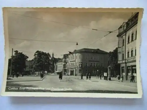 Ak Cottbus Ernst Thälmann Platz Dresdner Straße um 1955