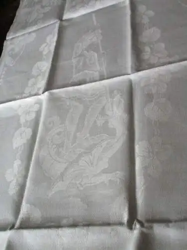 altes Leinen Geschirrtuch Handtuch Tischläufer Jugendstil Motiv Drachentöter (35