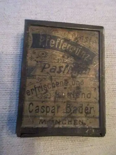 seltene alte Blechdose Pfefferminz Pastillen Caspar Bader München um 1910