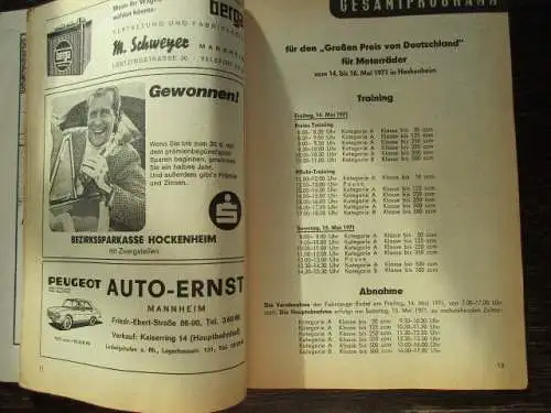 Programmheft Großer Preis von Deutschland Weltmeisterschaftslauf Motorräder 1971