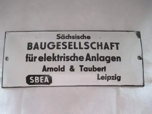 seltenes altes Emailschild Emaille Schild  Sächsische Baugesellschaft Leipzig
