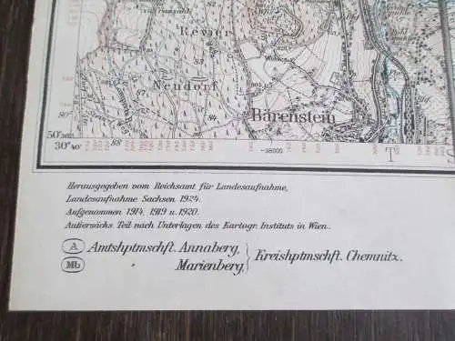 Messtischblatt auf Leinen von 1924 Annaberg/Sachsen Nr. 139