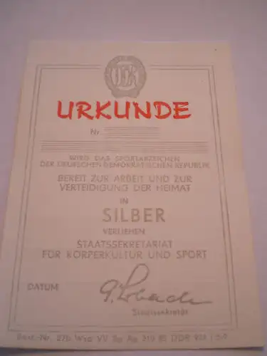 Urkunde: Sportabzeichen  Silber