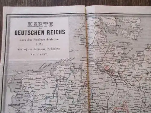 seltene Karte Deutsches Reich nach dem Friedensschluss 1871 Verlag H. Schönlein