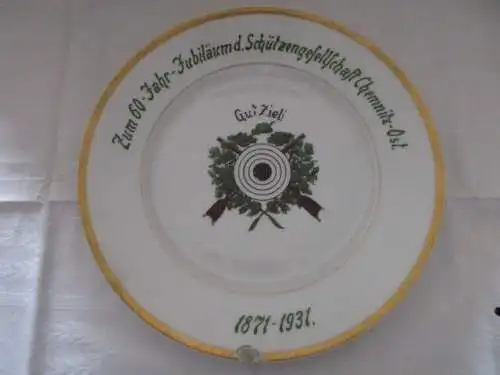 Teller Jubiläum Schützengesellschaft Chemnitz Ost 1871- 1931 Hutschenreuther