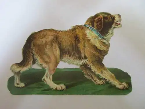 eine wunderschöne alte XL Oblate Glanzbild Hund um 1910 ca. 11 x 14 cm
