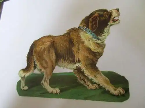 eine wunderschöne alte XL Oblate Glanzbild Hund um 1910 ca. 11 x 14 cm