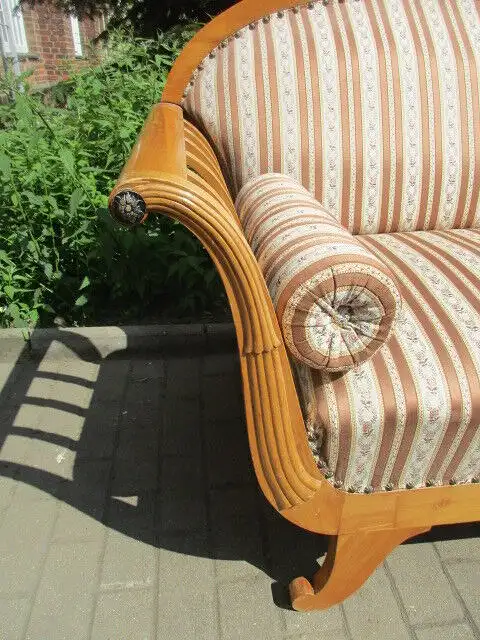 schönes altes Biedermeier Sofa Kirschbaum neu gepolstert und bezogen 2. Zeit  2