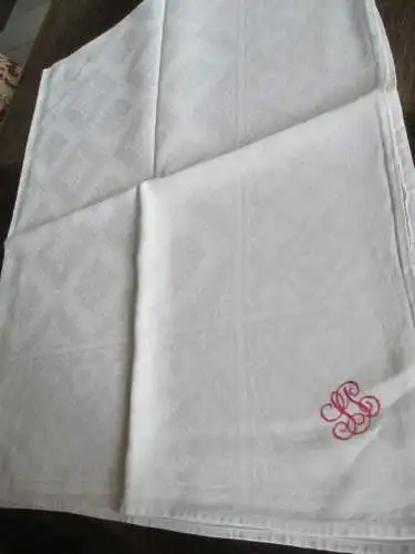 schöne alte Tischdecke Tafeltuch Halbleinen Baumwolle mit tollem Monogramm 
