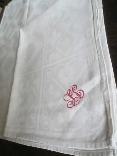 schöne alte Tischdecke Tafeltuch Halbleinen Baumwolle mit tollem Monogramm 