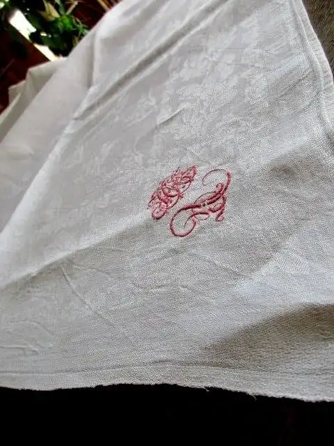 herrliches altes XXL Leinen Tischtuch Tafeltuch Tischdecke Jugendstil 320 x 130 7