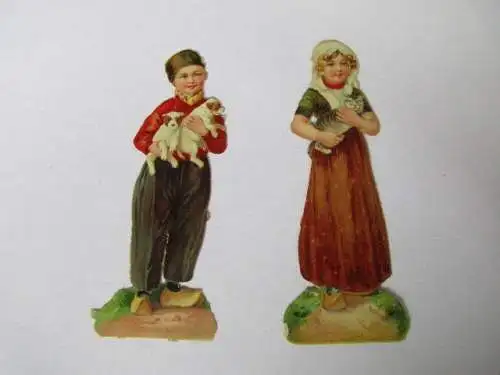 2 alte Oblatenbilder Oblaten Junge und Mädchen um 1910 ca. 8,5 cm