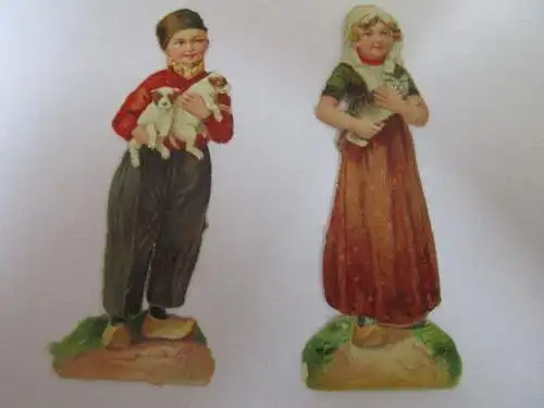 2 alte Oblatenbilder Oblaten Junge und Mädchen um 1910 ca. 8,5 cm