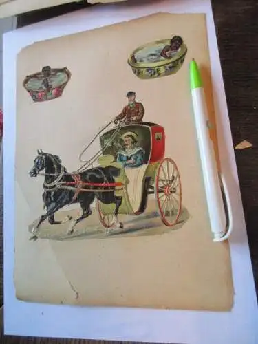 wunderschöne alte XL Präge Oblate Glanzbild Koloniezeit Kutsche um 1890