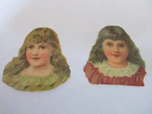 2 wunderschöne alte Präge Oblaten Glanzbild Kinderkopf um 1910 ca. 4,5 cm