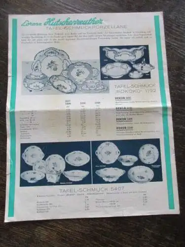 Lorenz Hutschenreuther Tafel Porzellane Broschüre Katalog Werbung 30er Jahre