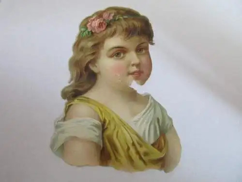 eine wunderschöne alte Oblate Glanzbild Mädchen um 1900 ca. 10 cm