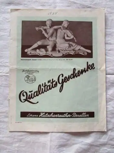 Lorenz Hutschenreuther Qualitätsgeschenke Figuren Broschüre Katalog Werbung 1938