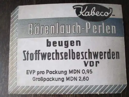 altes Werbeschild Kabeco Bärenlauch Perlen Pappe geprägt Drogerie Apotheke